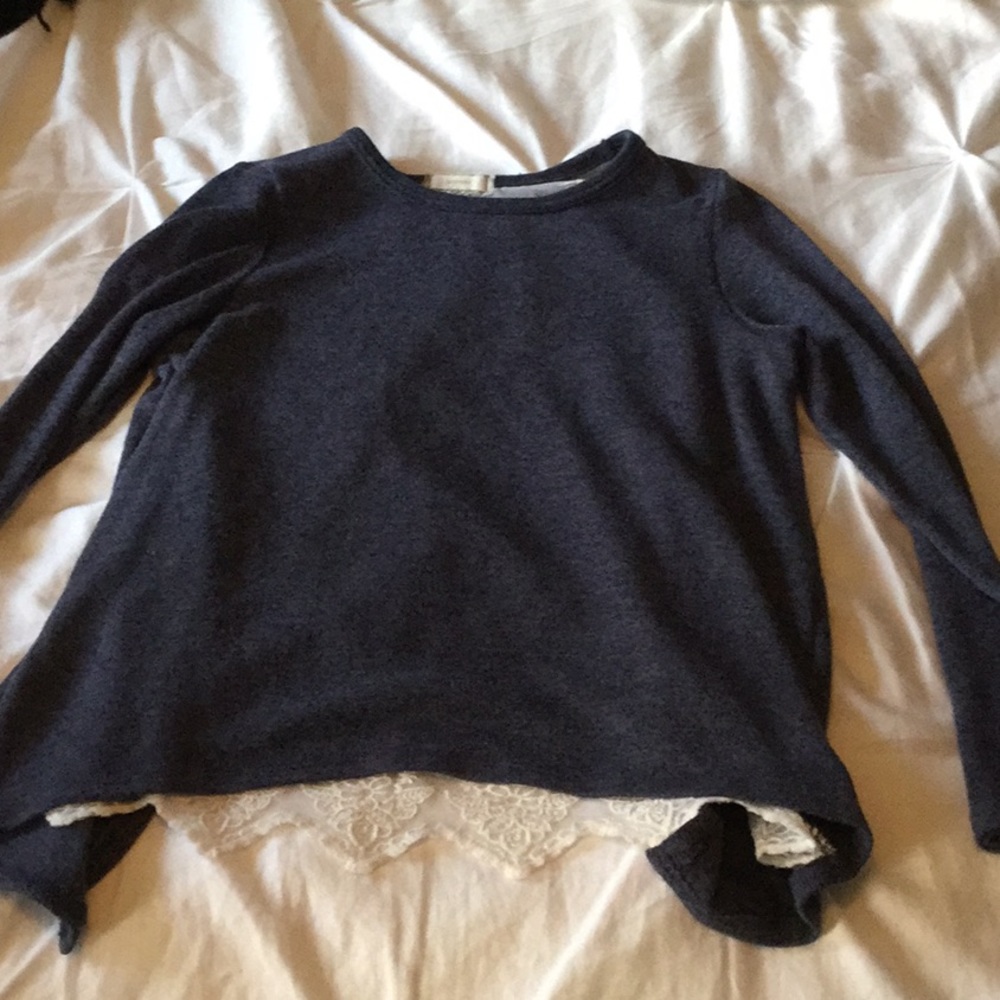 Blue long sleeve shirt with lace